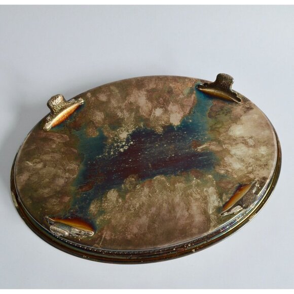 Vintage Silver Plate Large Glass Insert Serving Platter Divided Footed - Picture 4 of 5